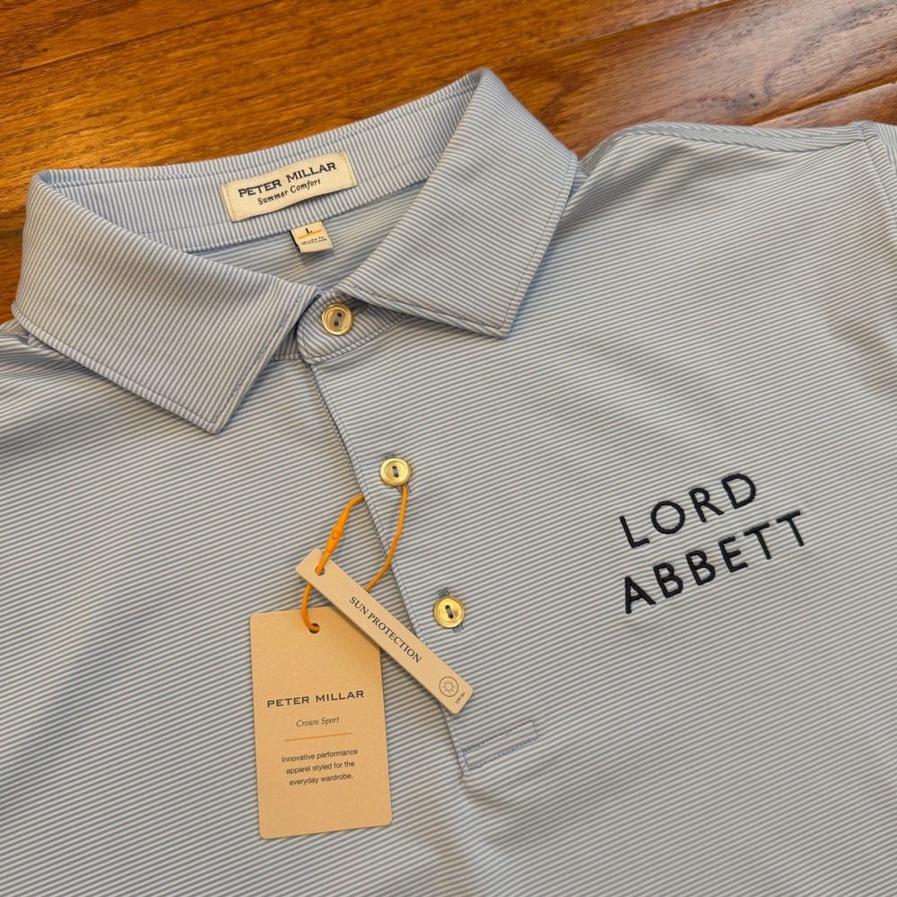 New Peter Millar Summer Comfort Golf Polo Shirt Mens Large Blue White Striped